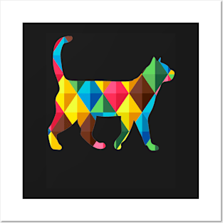 Geometric Cats, Rainbow, Squares, Checkered, Colorful, Posters and Art